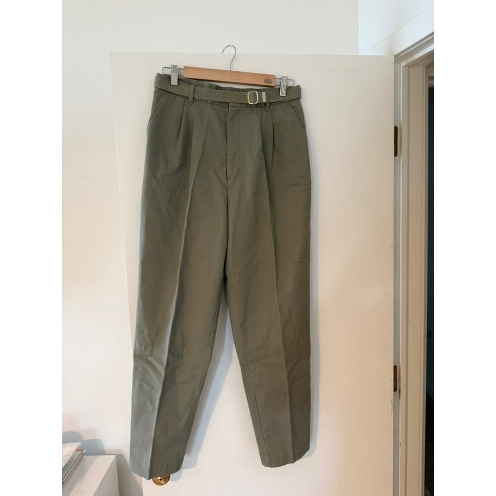 Vintage‎ Olive High Waisted Pleated Trousers Belted Minimal Workwear Pants 90s ✨